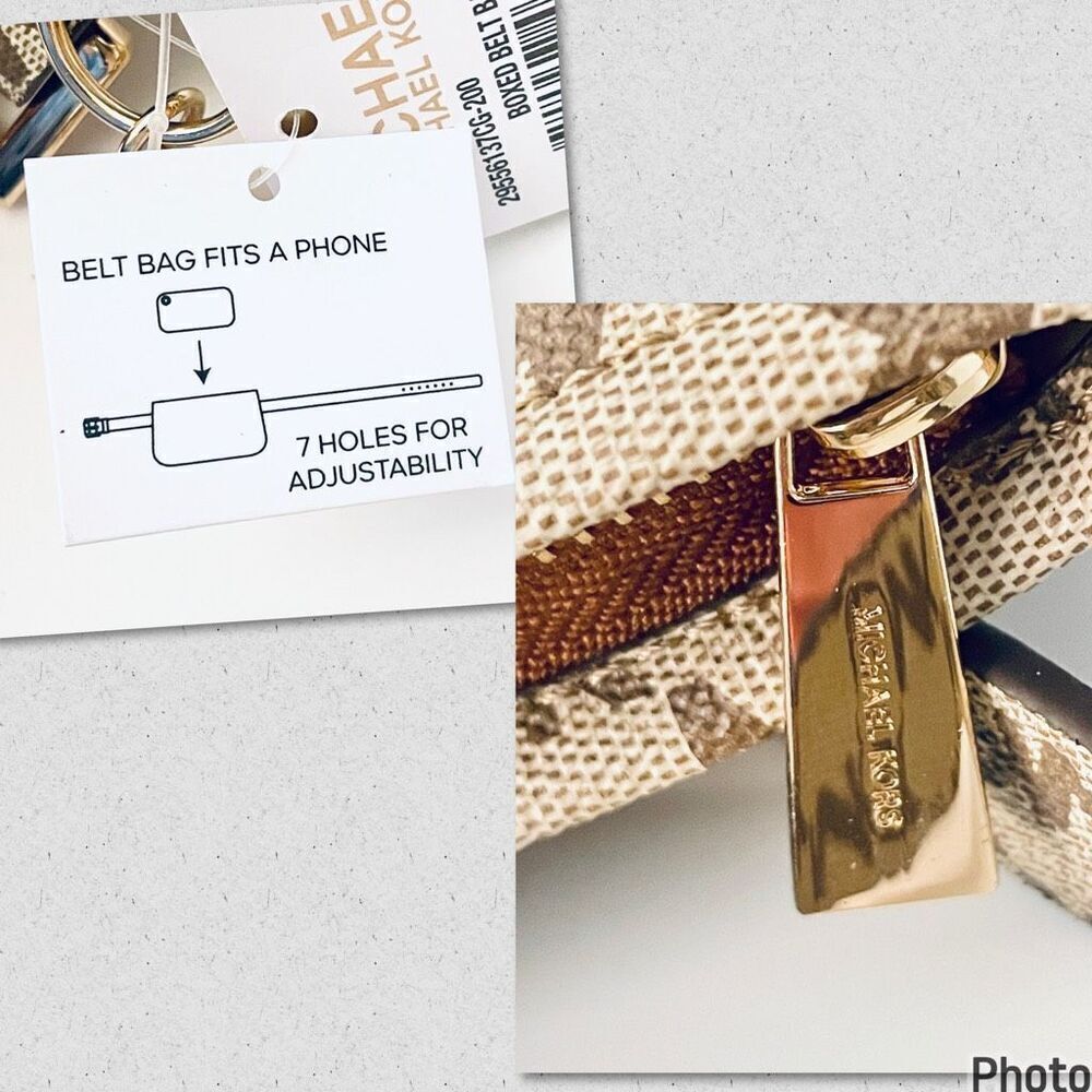 NWT Gorgeous Michael Kors L/XL Waist Fanny Pack Tan Brown Gold Monogram Belt Bag - Picture 9 of 12